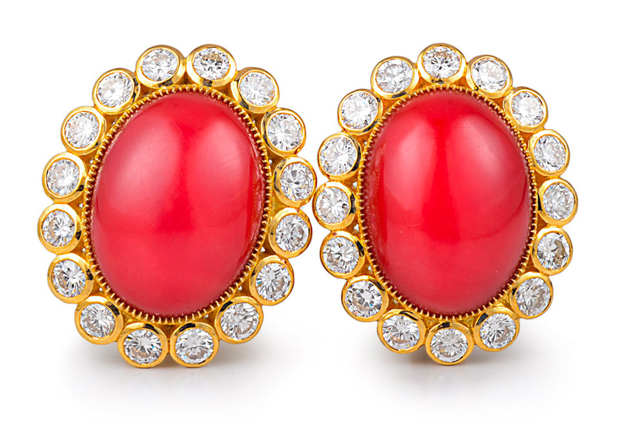 Natural Oxblood Coral and Diamond Earrings